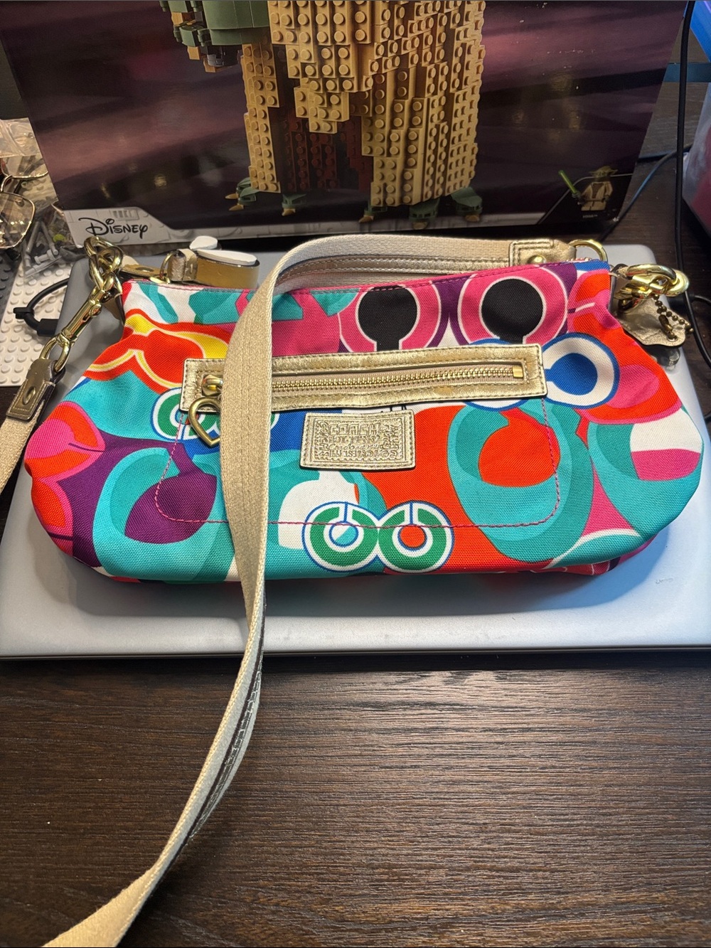 Coach Multicolor Geometric Print Crossbody/ handles Need replacement